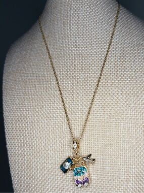 Gold-Tone Travel Charm Necklace with Multicolor Luggage Plane Charm Adjustable